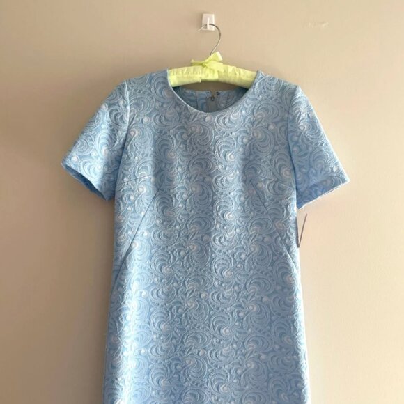 1960s Short-Sleeve Blue Swirl Dress - Picture 3 of 4